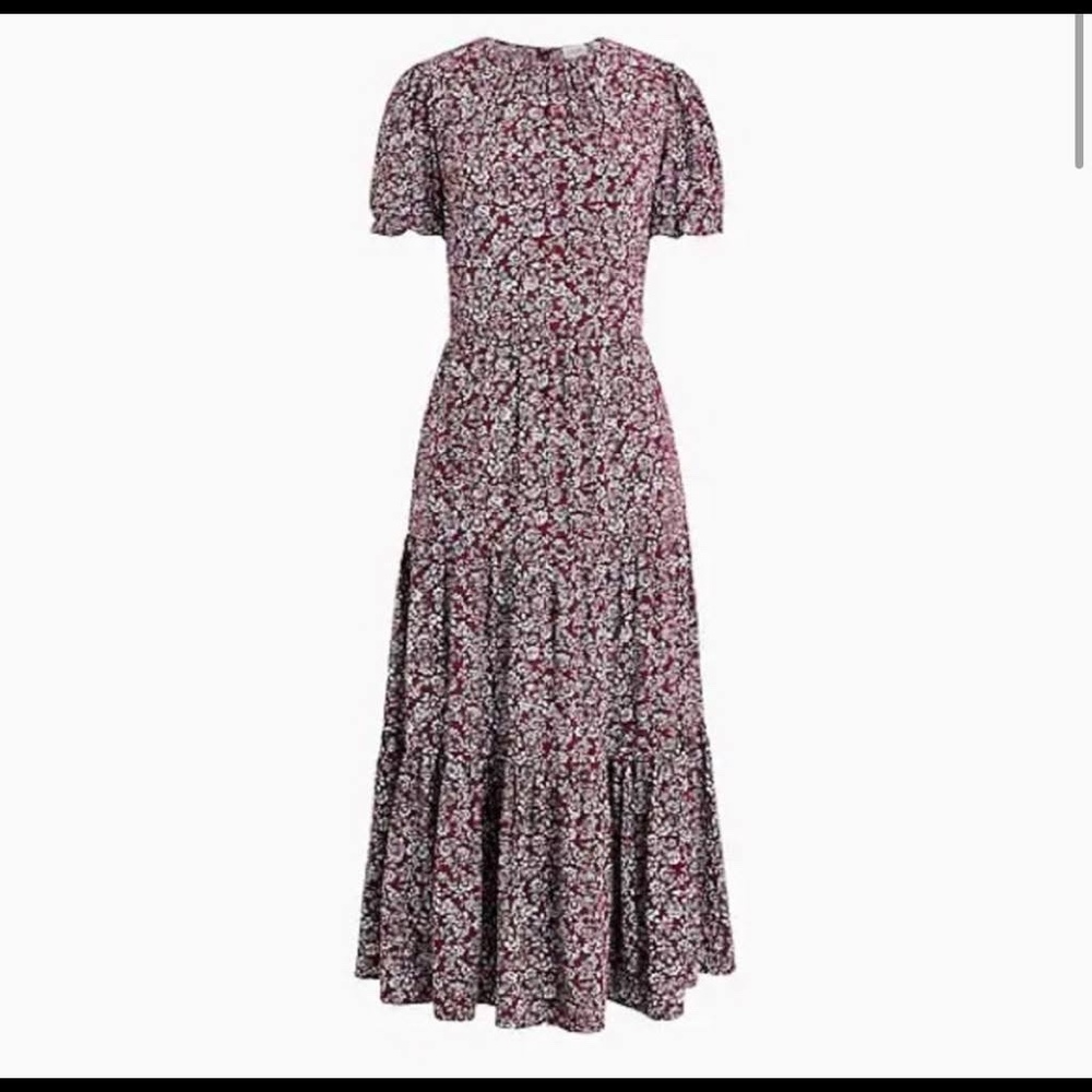 JCrew Factory tiered midi-dress. Maroon. Rayon floral NWT size PL